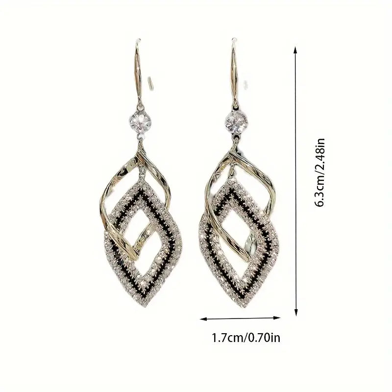 Hollow Rhombus Shaped Shiny Decor Dangle Earrings For Girls