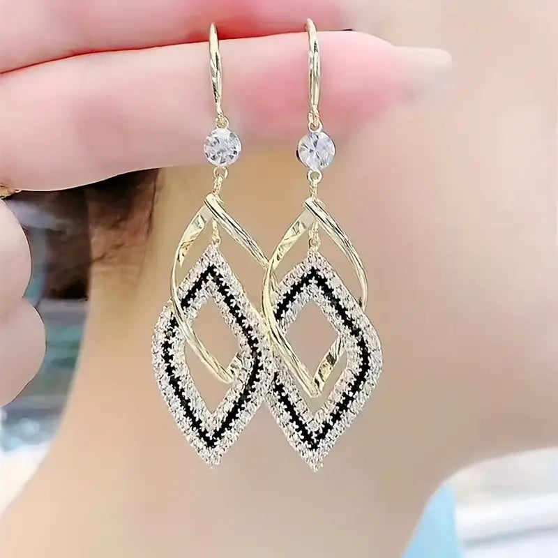 Hollow Rhombus Shaped Shiny Decor Dangle Earrings For Girls