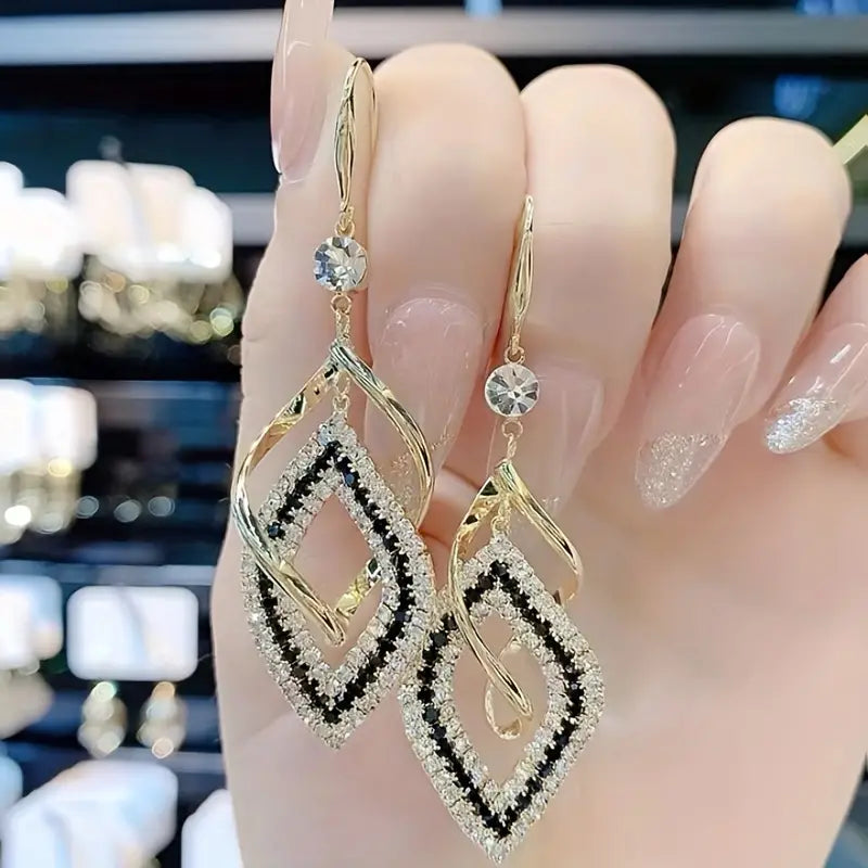 Hollow Rhombus Shaped Shiny Decor Dangle Earrings For Girls