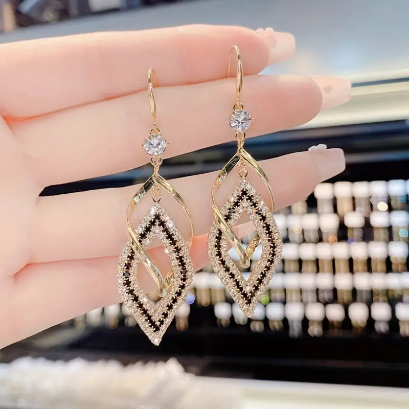 Hollow Rhombus Shaped Shiny Decor Dangle Earrings For Girls
