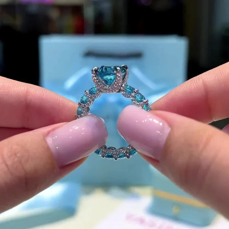 Aqua Glow Silver Ring Elegant Handmade Design