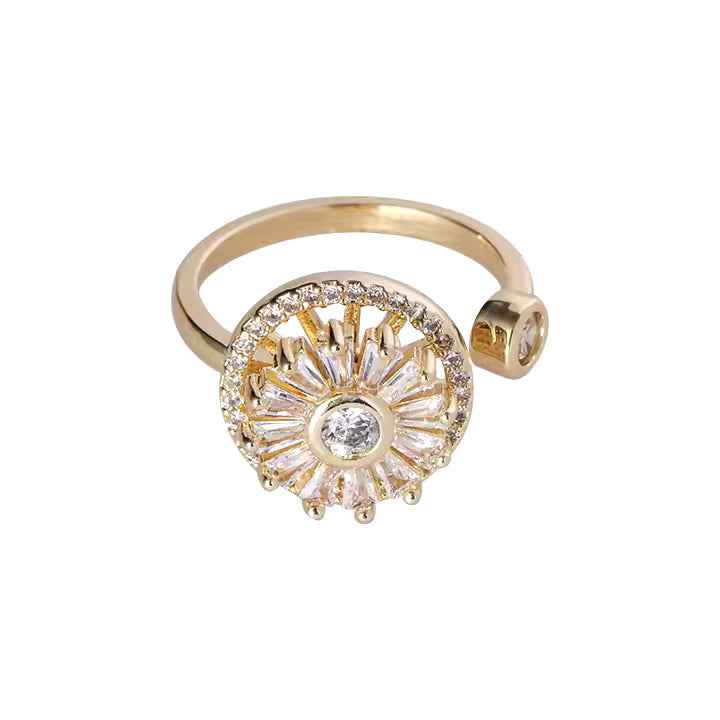Fashion Rotatable Zircon Brass Jewelry Aesthetic Anti Anxiety Spinning Ring Trendy Snowflower Fidgets Ring for Women