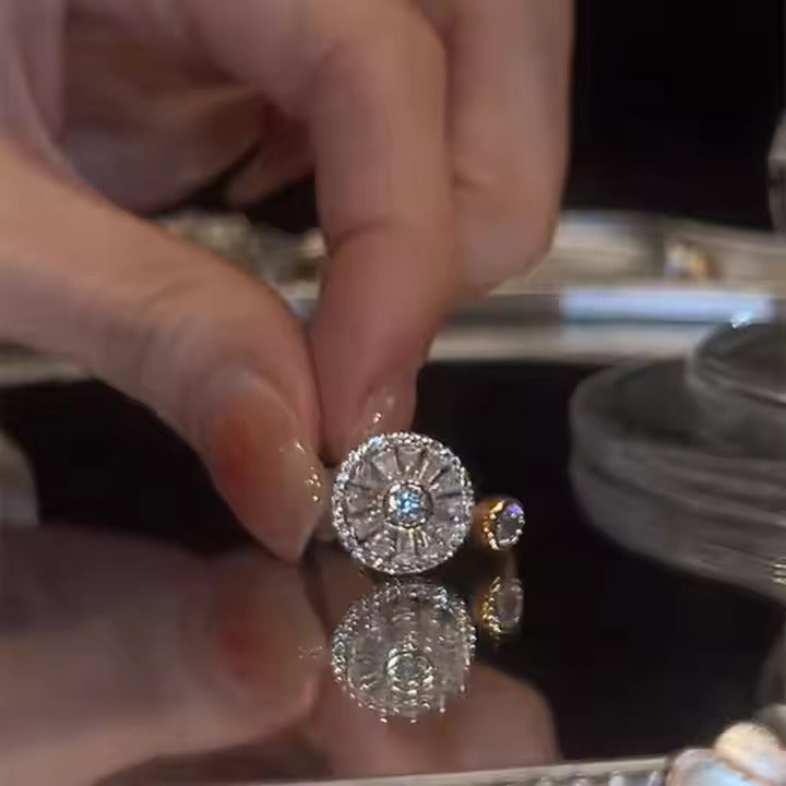 Fashion Rotatable Zircon Brass Jewelry Aesthetic Anti Anxiety Spinning Ring Trendy Snowflower Fidgets Ring for Women